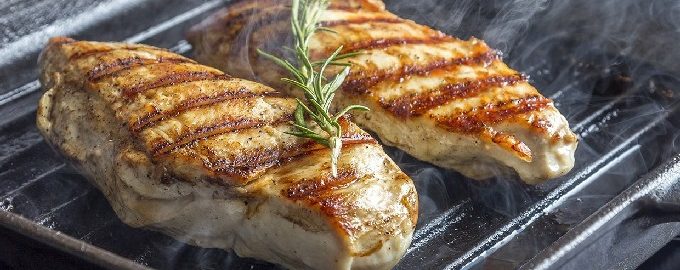 Chicken breast fillet in a frying pan