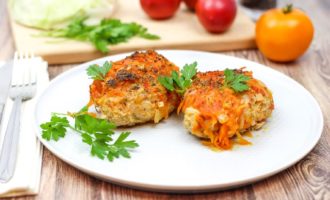 Lazy cabbage rolls in a pan with cabbage, minced meat and rice