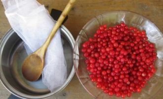 Falten Sie saubere Gaze in zwei Hälften und drücken Sie den Saft portionsweise hindurch, sodass der Kuchen trocken bleibt.