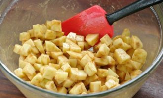 Sprinkle the apples with sugar (2 tablespoons), cinnamon and flour in the amount specified in the recipe, mix well and leave for 20 minutes so that they release their juice.