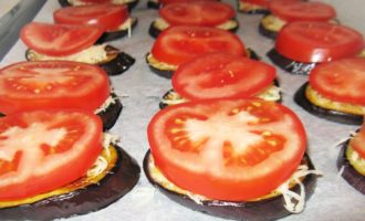 Next, place the tomatoes that you have already chopped in advance on the eggplants.