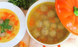 After ten to fifteen minutes, place the fried vegetables in the pan with the soup and continue cooking the dish until fully cooked, not forgetting to add salt.