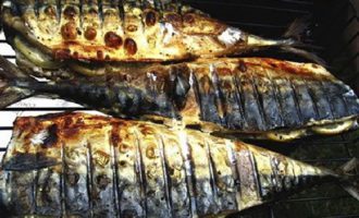 Fill the mackerel carcasses with a mixture of lemon, onion and garlic, and place the fish on the grill. First, cook on one side for 10 minutes, then turn over and bake on the other side. The fish will turn out juicy, and the onion can be used as a side dish.