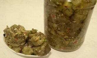 In a convenient container, mix dill, eggplant and sunflower oil.Place the salad in dry sterilized jars, seal them tightly and store them in the refrigerator.