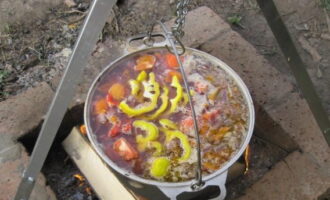 Lassen Sie die Schüssel auf dem Feuer, bis die Kartoffeln fertig sind. Passen Sie Salz und Gewürze nach Geschmack an. Zum Schluss gehackte frische Kräuter hinzufügen.