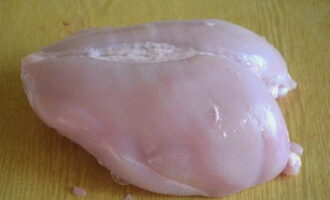 To make chicken carpaccio, wash the chicken breast thoroughly.