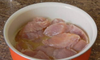 Place the turkey fillet in a bowl, stir and leave to marinate for 1-2 hours.