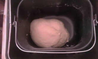 After 15 minutes the dough is completely kneaded. We don't open the lid anymore.