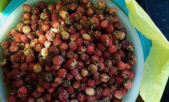 Hoe bak je een heerlijke aardbeientaart in de oven? Wij sorteren de wilde aardbeien zorgvuldig. Week het vervolgens in water om alle onzuiverheden te verwijderen.