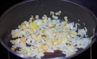 Fry the onion in vegetable oil until coloured, stirring occasionally.