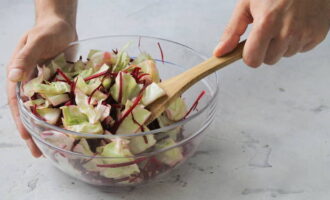 Campurkan sayur-sayuran dalam mangkuk besar.