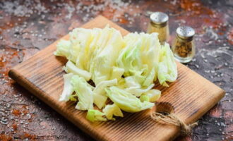 Finely chop the cabbage with a knife.