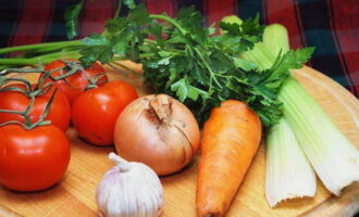 We wash vegetables and herbs under water.