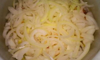 Cut the onion into half rings.