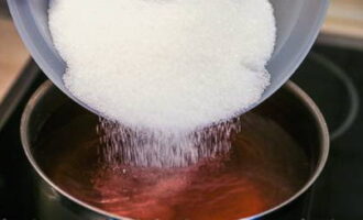 Add sugar here and continue cooking until it is completely dissolved. Stir occasionally.