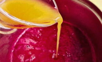 Add orange juice and zest to the lingonberry mixture and stir.