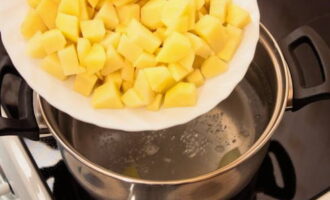 After the time has passed, add the chopped potatoes, salt and cook for another 15 minutes.