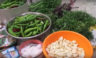 Hur förbereder man abchasisk adjika för vintern enligt det klassiska receptet? Förbered först de nödvändiga ingredienserna. Skölj koriander, basilika, persilja och dill under kallt vatten och torka på hushållspapper. Vi skalar vitlöken, tvättar paprikan och tar bort stjälkarna (om så önskas kan du också ta bort fröna så att adjikaen blir mindre kryddig).