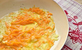 Hachez finement l'oignon et les carottes. Faire revenir les légumes dans l'huile végétale jusqu'à ce qu'ils soient tendres. Transférez les légumes frits dans le bouillon.