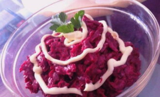 A fragrant beet salad according to a simple recipe is ready. Divide the treat into portions and serve!