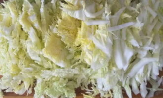 Chop the cabbage into thin strips.