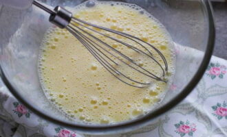 Beat with a whisk or fork, add some salt, add milk and stir again until smooth.