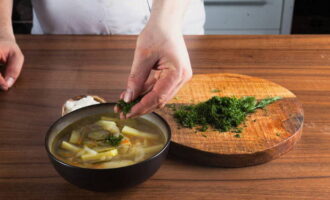 Pour the finished soup into bowls and add fresh chopped dill.