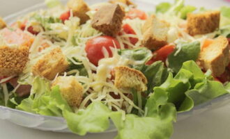 Caesar salad can be served immediately after preparation.