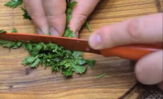 Wash the parsley well under cold water and chop it coarsely with a knife.