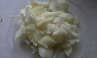 Cut the peeled onions into thin quarter rings.