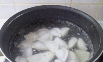 Immerse frozen dumplings in boiling water.