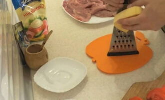 Grind the hard cheese on a coarse grater.