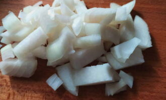 Chop the peeled onion randomly.