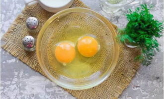 Break two chicken eggs into a bowl.