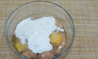 Add a couple of tablespoons of flour and sour cream to the bowl.