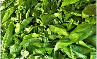 Spread the washed leaves in an even layer on a towel and let them dry. If there is a lot of spinach, you can wash and dry it in portions.