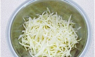 Tagliate il cavolo cappuccio a listarelle sottili e schiacciatelo con le mani finché non si rilascerà il succo.