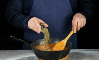 After the time has passed, add the herbs, stir and simmer for another 3 minutes.