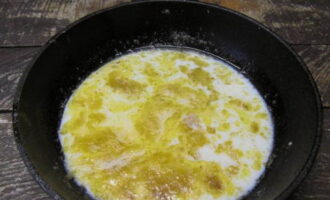 Pour in the milk, bring the mixture to a boil and remove from the stove. Add salt to taste.