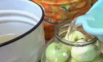 Pour the resulting dressing over the apples in the jars.