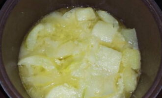 Simmer the zucchini in vegetable oil until soft - about 30-40 minutes.