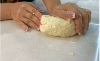 Knead a tight dough from flour, butter, water, eggs and salt.