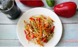 L'insalata di cavolo fresco è pronta! Disporre l'antipasto su piatti porzionati e servire. Buon appetito!