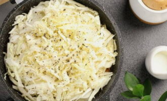 Aggiungete il cavolo cappuccio tagliato finemente alle verdure, aggiungete sale e pepe e fate cuocere a fuoco lento fino a quando gli ingredienti avranno la consistenza desiderata.