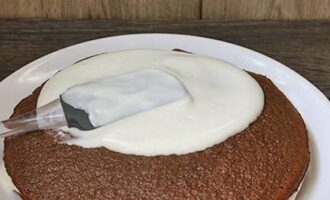 Ungere la torta bianca con la panna, adagiarvi sopra un pan di spagna al cioccolato e terminare l'assemblaggio con una torta leggera. 